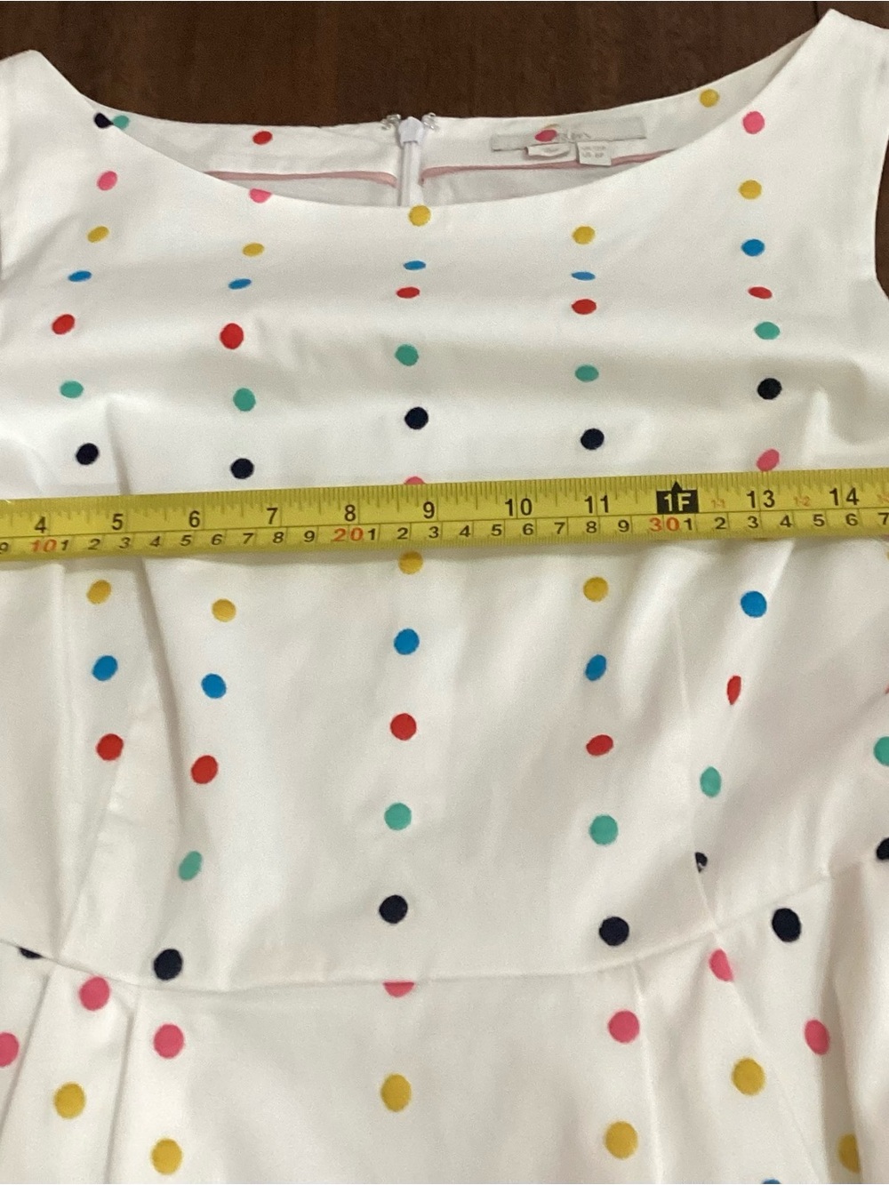 Boden White Cotton Multi-Color Embroidered Polka Dot Fit & Flare Dress Sz 6P - Picture 9 of 13
